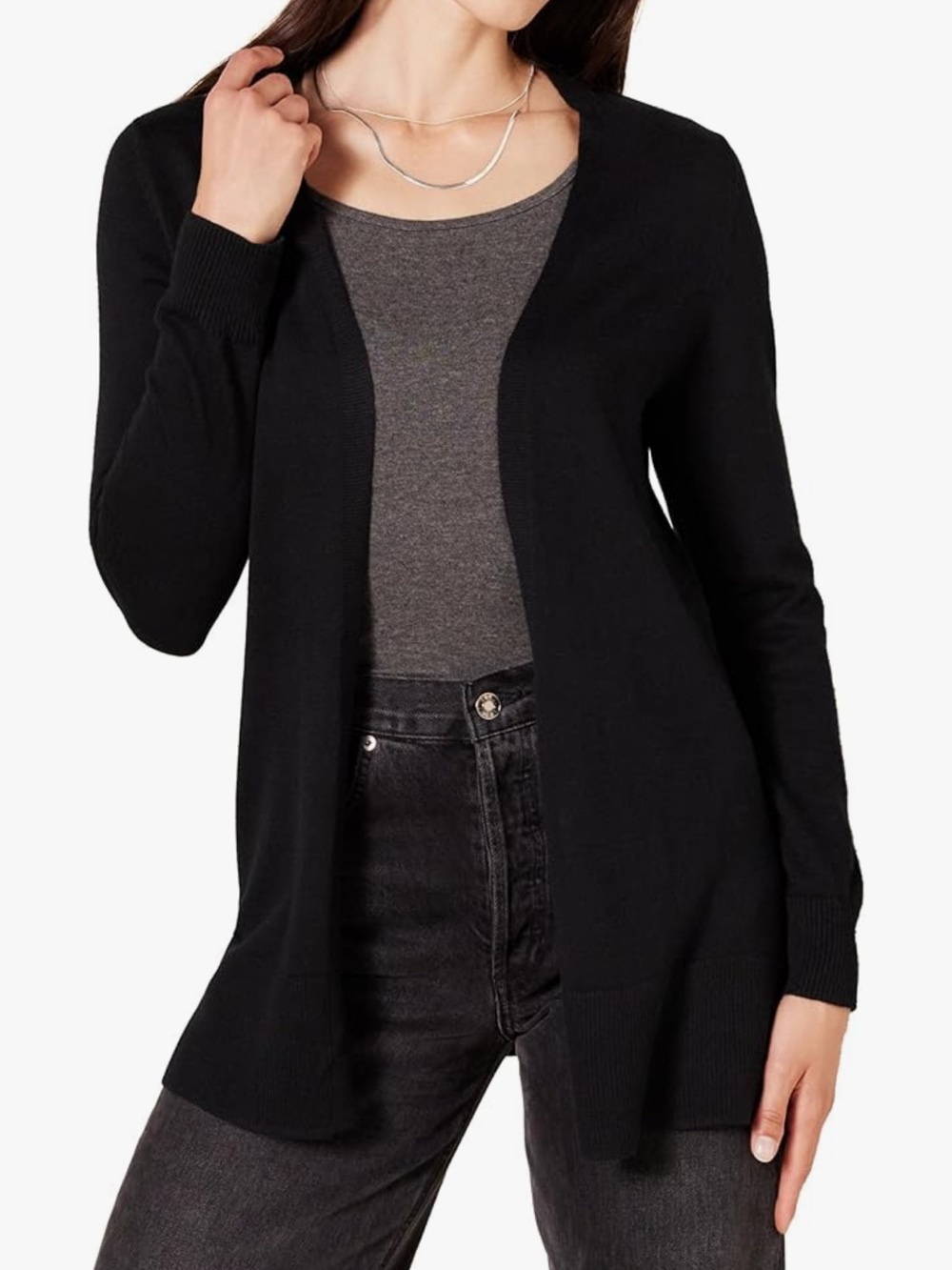 Black Open-Front Cardigan Sweater